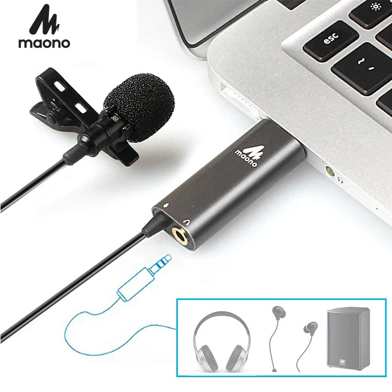 

MAONO USB Lavalier Microphone Condenser Lapel Mic Hands Free Shirt Collar Clip-on Microphone for Computer Youtube Skype Laptop