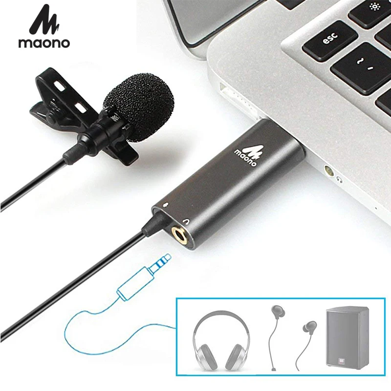 Микрофон MAONO конденсаторный петличный микрофон с USB разъемом креплением на