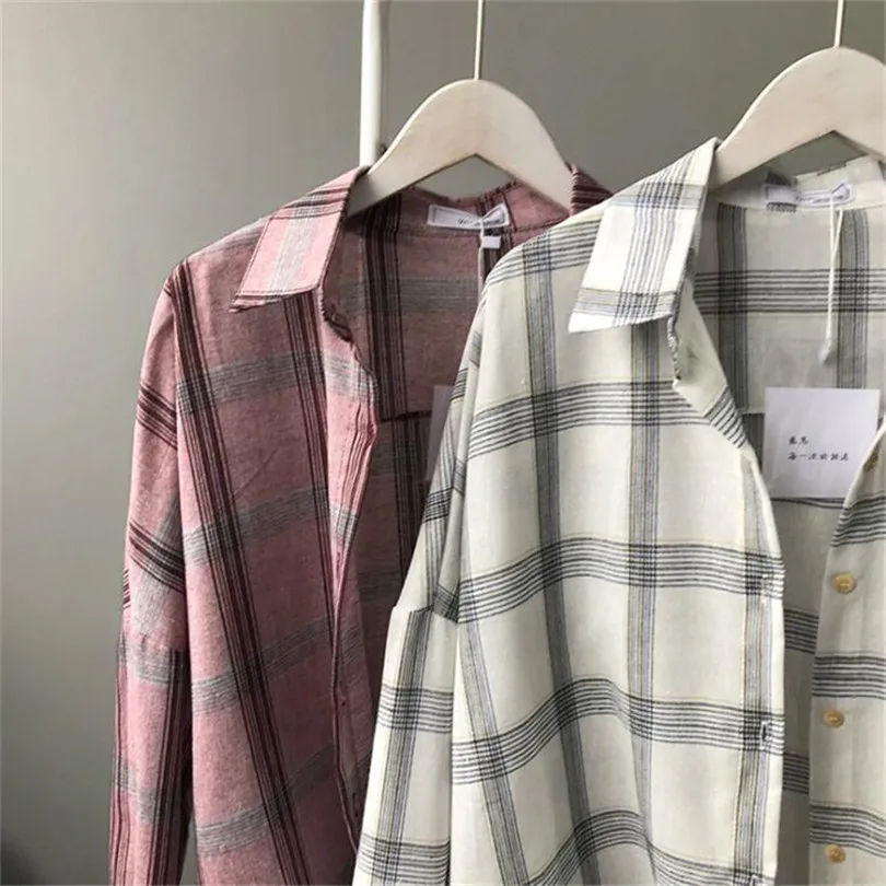 Розовая Женская клетчатая блузка рубашка весна 2019 Офисная воздухопроницаемая