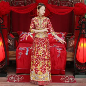 Платье-дракон, свадебное платье для невесты, костюм в китайском стиле, Чонсам с Фениксом, вечернее платье, одежда для шоу, приталенный стиль для свадьбы