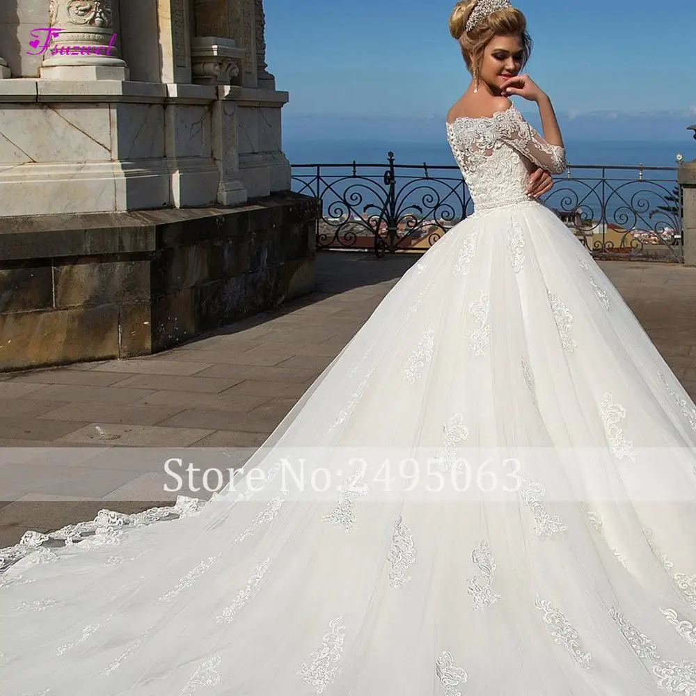 Glamorous Half Sleeve Appliques Chapel Train A-Line Wedding Dresses 2020 Luxury Sashes Beaded Scoop Neck Bridal Gowns Plus Size | Свадьбы и