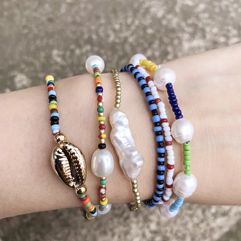 Набор браслетов Bijoux цветной бисер для женщин бохо Пресноводный Жемчуг