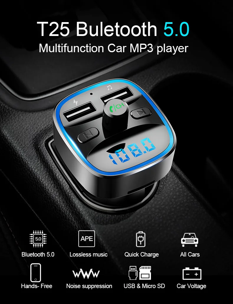 CDEN Автомобильный mp3 музыкальный плеер Bluetooth 5,0 приемник fm-передатчик двойной USB Автомобильное зарядное устройство U диск TF карта музыкальный плеер без потерь