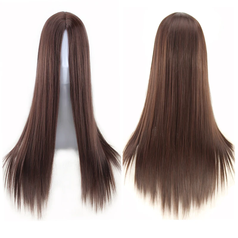 

QQXCAIW Women Long Straight Cosplay Natrual Black Light Brown Dark Brown 70 Cm Synthetic Hair Wigs