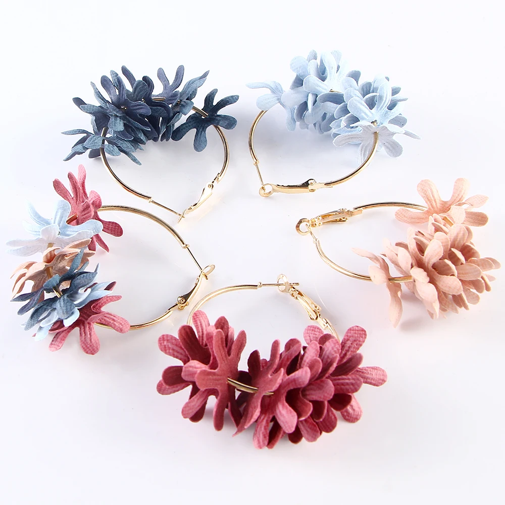 Модные тканевые серьги подвески с цветком для женщин Bijoux красочные Лепестковые