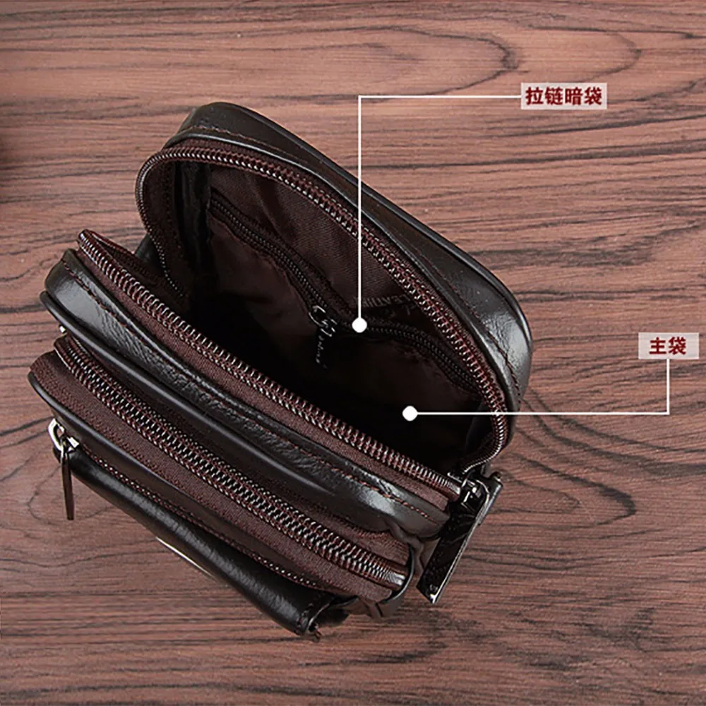 

100% Genuine Leather Men Messenger Waist Bag Mobile Phone Case Belt Pack Natural Skin Hip Bun Casual Small Shoulder Fanny Bag