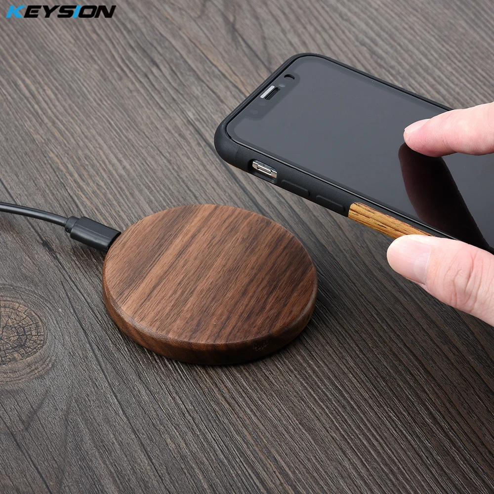 KEYSION 10 W деревянное Беспроводное зарядное устройство Qi для iPhone XR XS Max 8 Plus Xiaomi Mi 9 Быстрая Беспроводная зарядная подставка для samsung S10 S9 S8