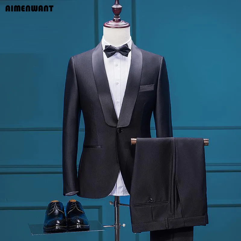 

AIMENWANT Mens Jacket+Pants Set Custom Made Tuxedo Dress Suits Black Slim Fit Tailor Prom Suit with Pants Grooms Wedding Blazer