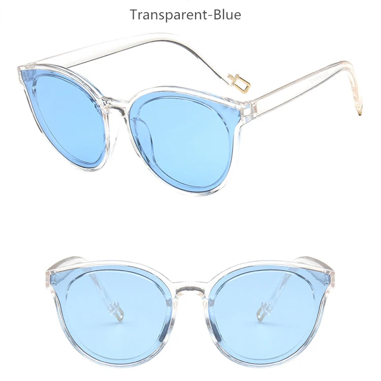 Transparent-blue Модные женские цветные роскошные солнцезащитные очки с плоским верхом, кошачий глаз, элегантные солнцезащитные очки oculos de sol, мужские солнцезащитные очки с двойным лучом, большие размеры, UV400 - Цвет линз: Transparent-blue