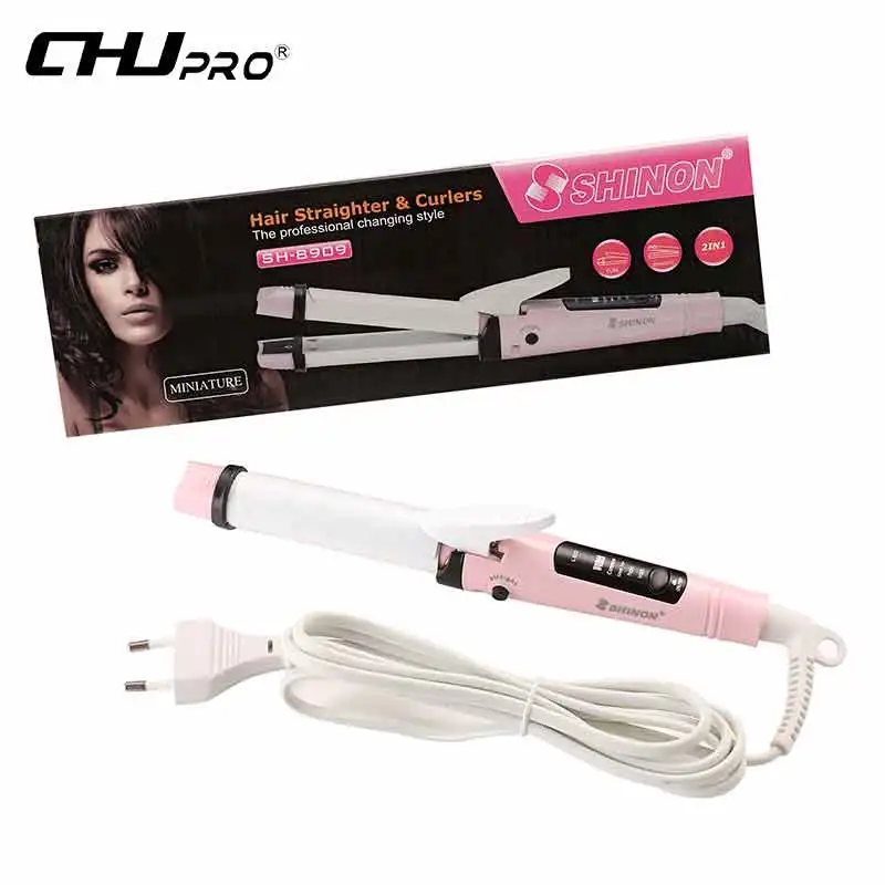 with package CHJ 2 в 1 выпрямитель для волос мини щипцы для завивки и выпрямления 360 Вращающийся Кабель для завивки волос Инструменты для укладки - Цвет: with package