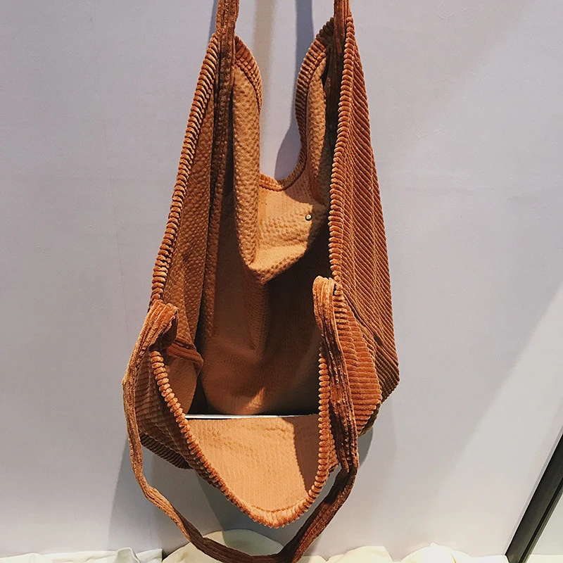 

Corduroy reusable shopping bag High capacity Solid Shoulder Bags Environmental Tote Package Crossbody Bags For Women