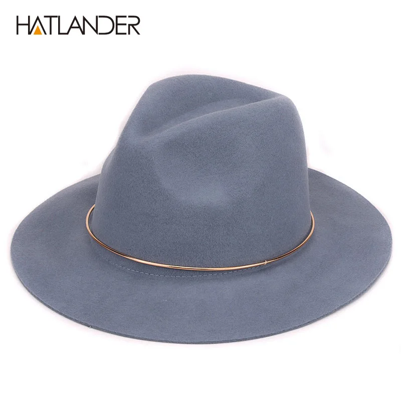 [HATLANDER] шерстяные шляпы Fedora для женщин широкие свисающие поля фетровый, Джазовый головной убор Дамская осенне-зимняя кашемировая Гангстерская шляпка для церкви - Цвет: Dusty Blue as pictur