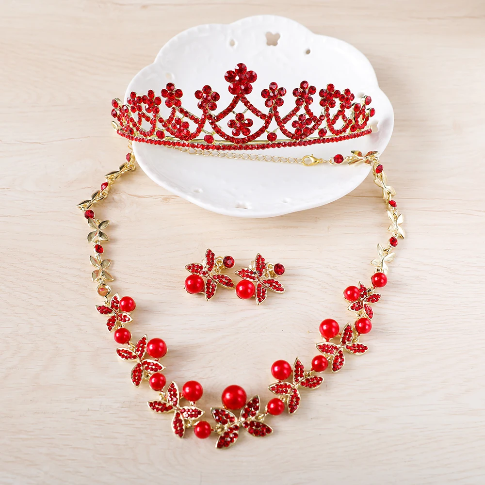 Новый красный цветок из горного хрусталя Корона Тиара завод дизайн ожерелье