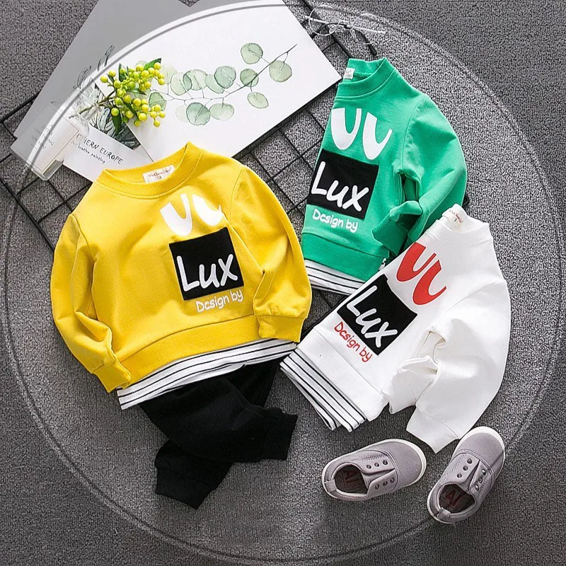 DOSOMA Children Clothing Boys Cotton Letter Printing Sweater+Cartoon Pant 2Pcs 2018 Spring Set Tracksuit For |