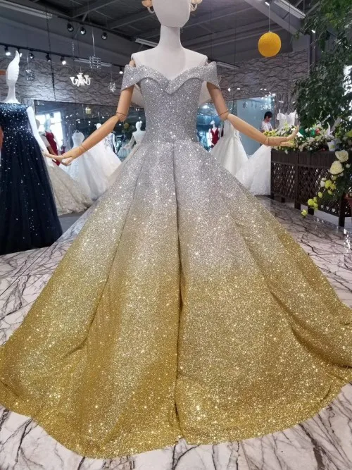 CloverBridal Пышное Бальное платье юбка длиной до пола с открытыми плечами бирюзовое черное двухтонное блестящее свадебное платье новейшее - Цвет: god silver
