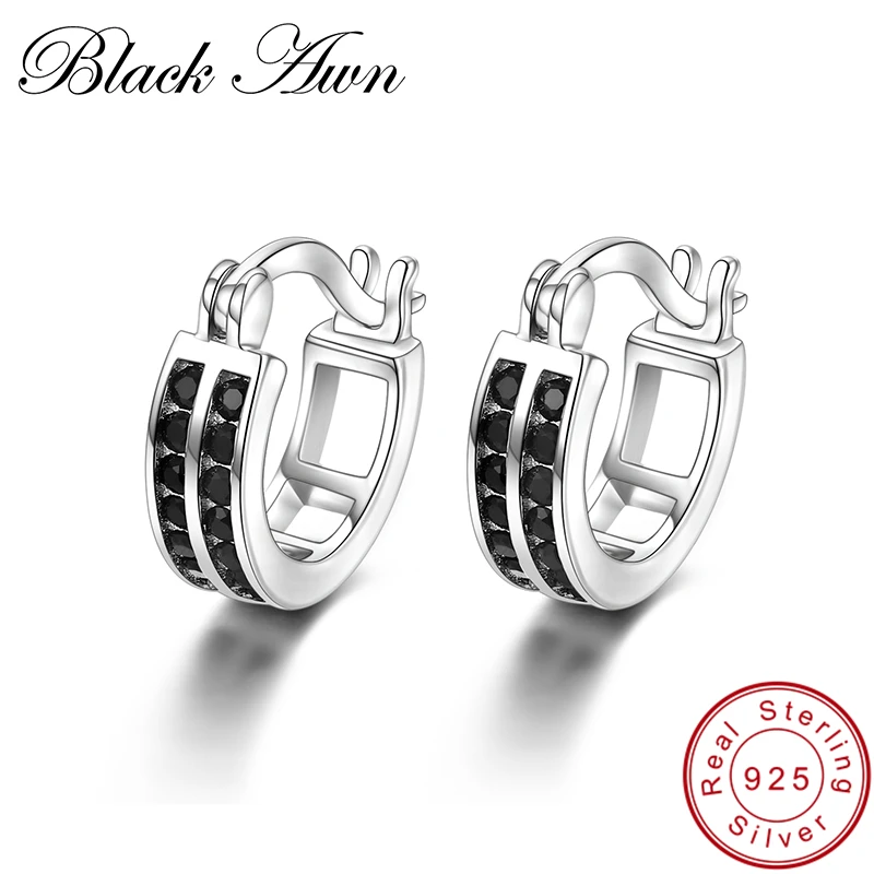 Женские винтажные серьги кольца [BLACK AWN] сережки из стерлингового серебра 925 пробы