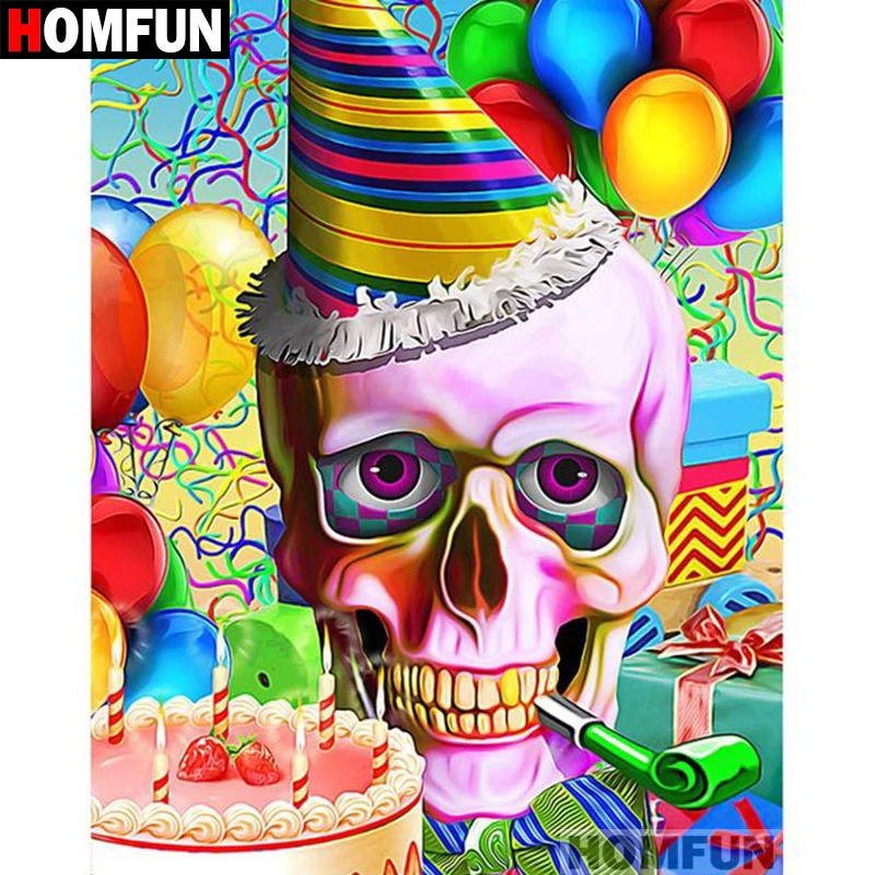 HOMFUN Full Square/Round Drill 5D DIY Diamond Painting &quotbirthday skull&quot Embroidery Cross Stitch Home Decor Gift A07410 | Дом и сад