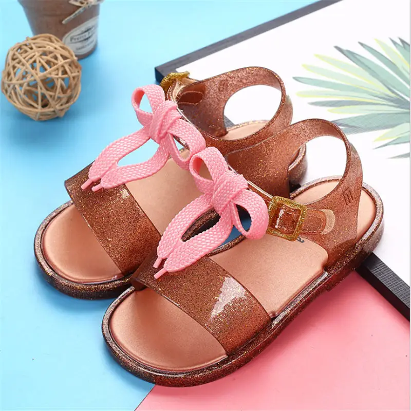 brown 3 Mini Melissa/Новинка года; летняя прозрачная обувь для девочек и мальчиков; нескользящие пляжные сандалии для детей; обувь для малышей; мягкие сандалии; сандалии для девочек; обувь на плоской подошве - Цвет: brown 3