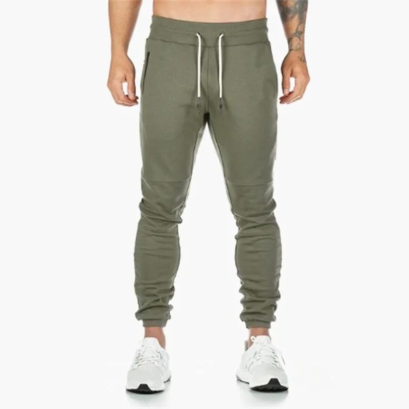 Army green 2 Новинка, хлопковые спортивные штаны для мужчин, Осенние тренировочные штаны для бега, обтягивающие брюки, мужские спортивные штаны для фитнеса, бодибилдинга, повседневные модные брендовые брюки-карандаш - Color: Army green 2