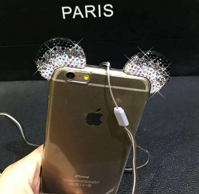 Мультфильм Микки Горный Хрусталь 3D Маус Уши Чехлы Для iPhone 6 S 7 плюс SE 5 5S Мягкий