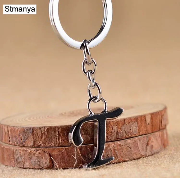 T Простой DIY 26 металлический брелок в виде буквы для мужчин и женщин симпатичная цепочка для ключей вечерние Подарочные ювелирные изделия автомобильный брелок - Цвет: T