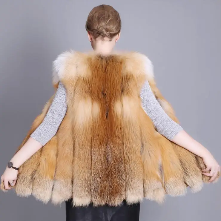 Women Luxury Full Pelt Genuine Red Fox Fur Vest Coat Short Sleeveless Female Winter Overcoat | Женская одежда