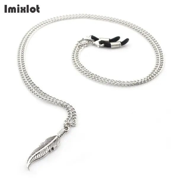 Silver Imixlot модная подвеска с перьями серебристые золотые цепочки для очков Солнцезащитные очки для чтения цепочка для очков держатель шнура шейный ремень веревка - Цвет: Silver