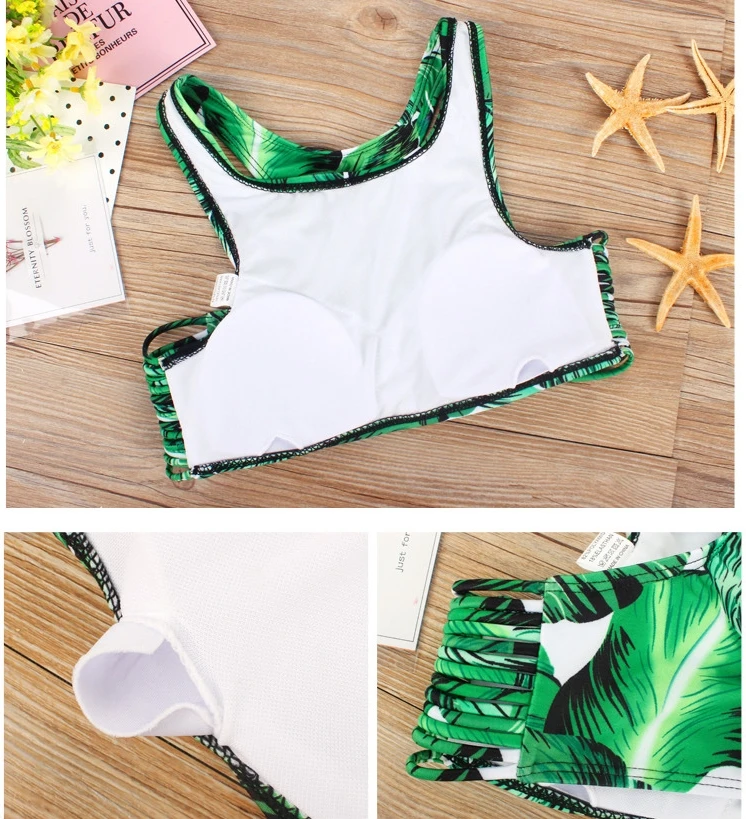 Пляжный летний 2017 Женский купальник пальмовый женский с рисунком бикини высоким