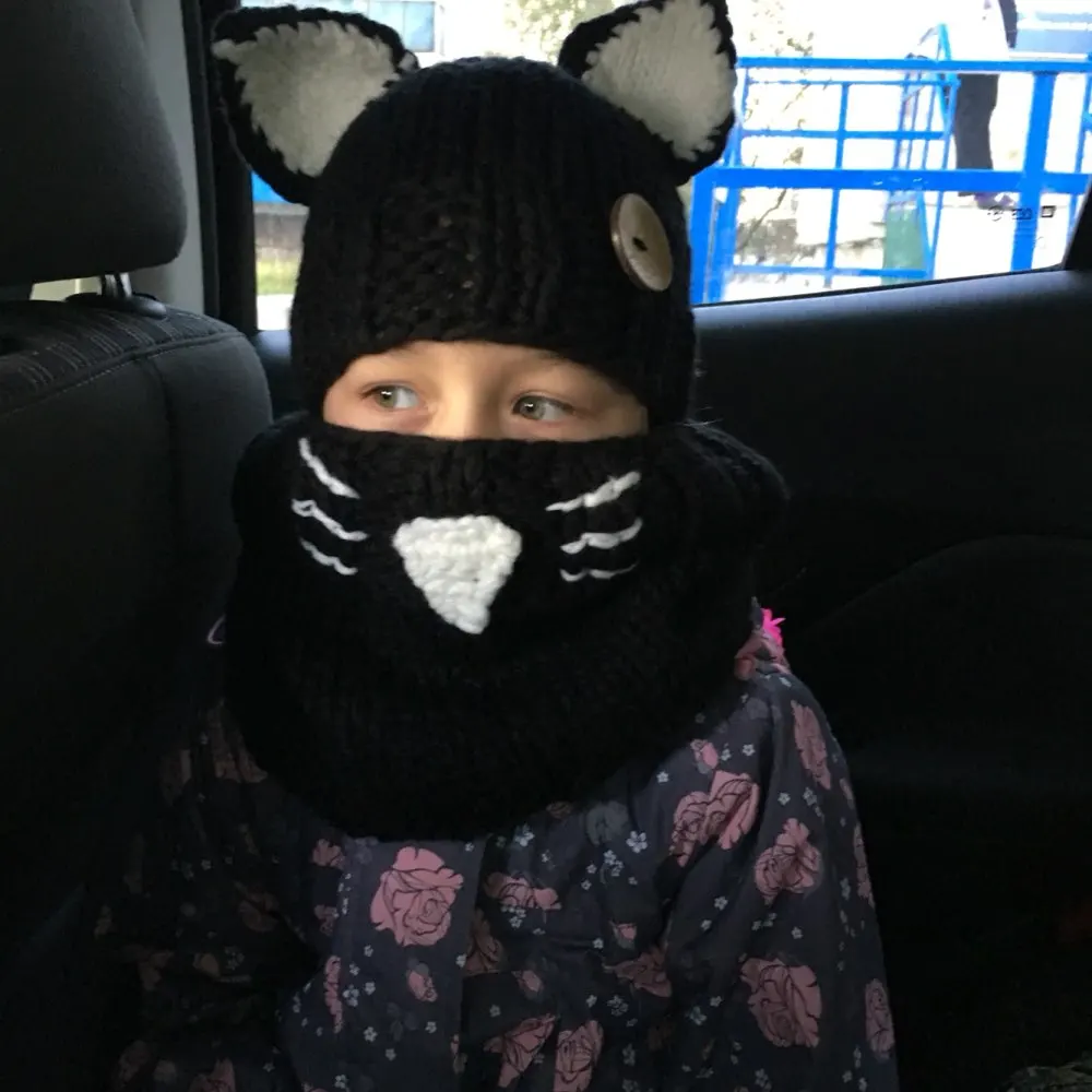 

Fashion Kids Winter Hats Girls Boys Children Crochet Warm Cap Scarf Set Baby Bonnet Cartoon Cute Cat Hat for Girl Boy