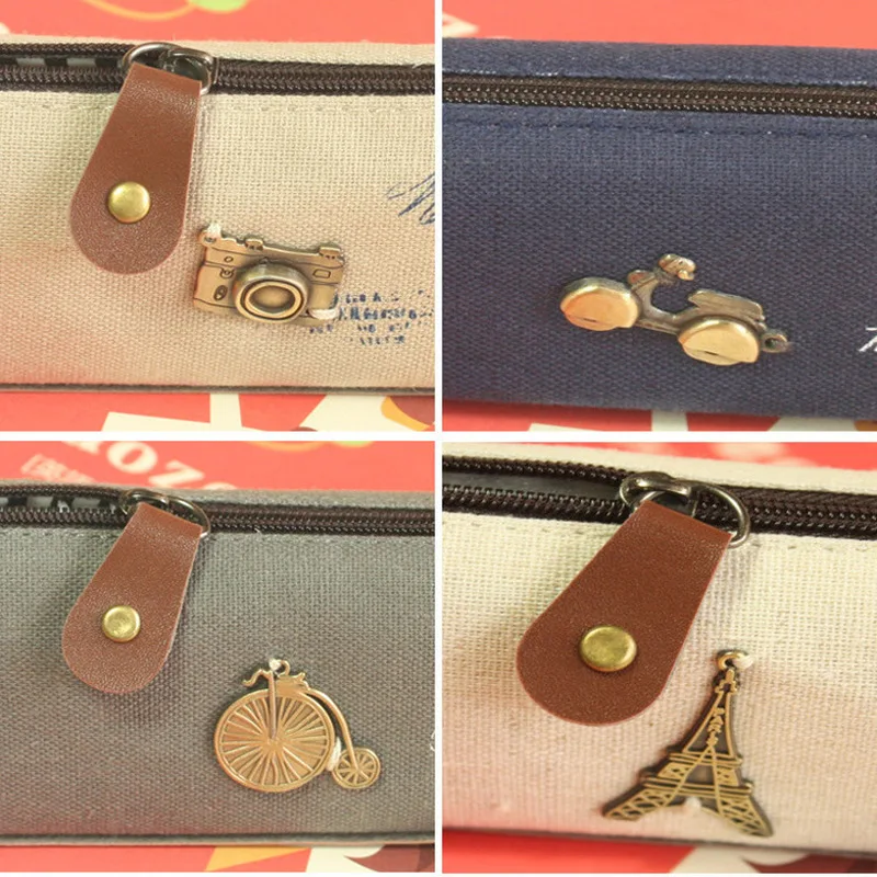 Student Pencil Bag Metal Accessories Canvas Stationery Pen Linen | Канцтовары для офиса и дома