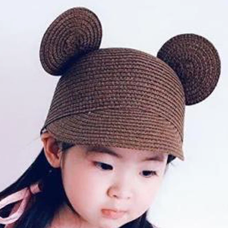 Детская соломенная шляпа с большими ушами и изображением Микки летняя пляжная