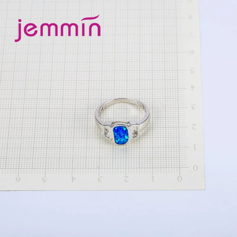

Fine Jewelry Women Accessory 925 Silver Ring For Party Engagement Geometric Blue Opal Rings Bridal Wedding Bands Anillos