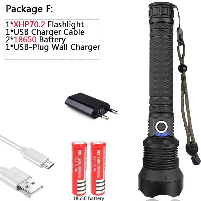 F 50000 люмен лампа xhp70.2 самый мощный фонарик usb Zoom СВЕТОДИОДНЫЙ Фонарь xhp70 xhp50 18650 или 26650 Аккумулятор для наружного кемпинга - Испускаемый цвет: F