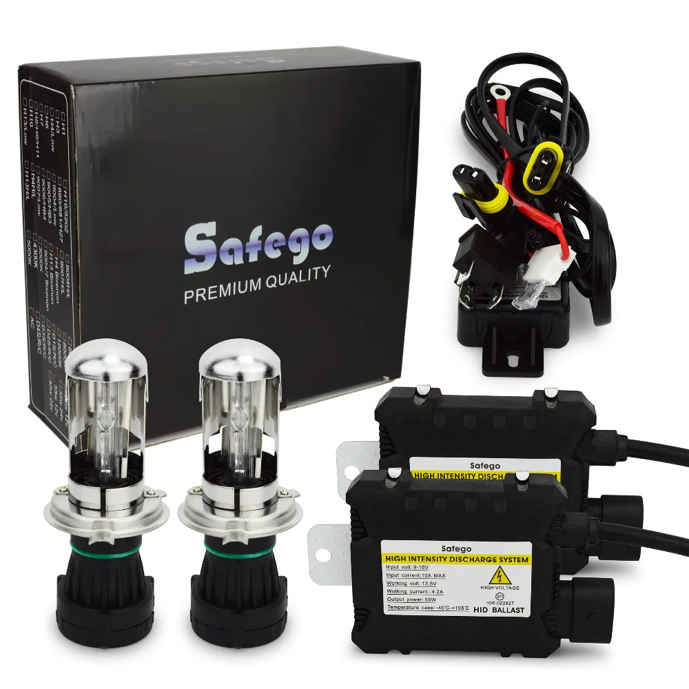 Safego Bi xenon 55w HID kit h4 6000k 8000K 4300K DC 12V 35W hid xenon kit H4-3 H13-3 9004-3 9007-3 hid kit h4 bixenon