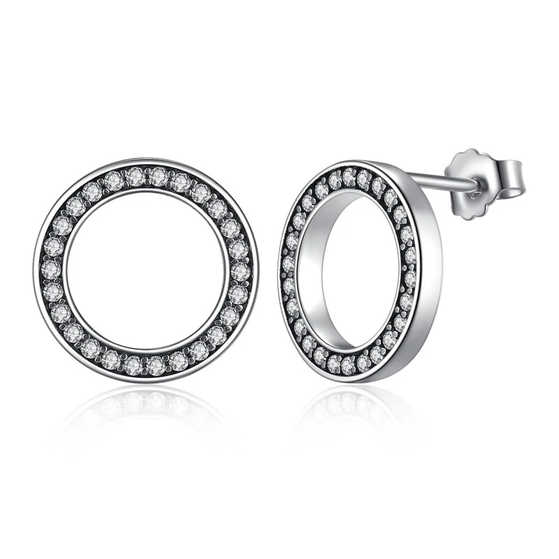 BAMOER, натуральная 925 пробы, серебро, Forever Rose& Clear CZ, Круглый Круг, серьги-гвоздики для женщин, модное ювелирное изделие, PAS484 - Окраска металла: silver