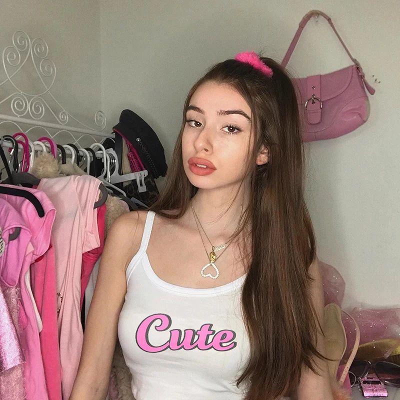 HEYounGIRL милый топ на бретельках с буквенным принтом, без рукавов, белый Повседневный Топ на бретельках, Женский Топ с открытой спиной, базовый укороченный топ Suimmer