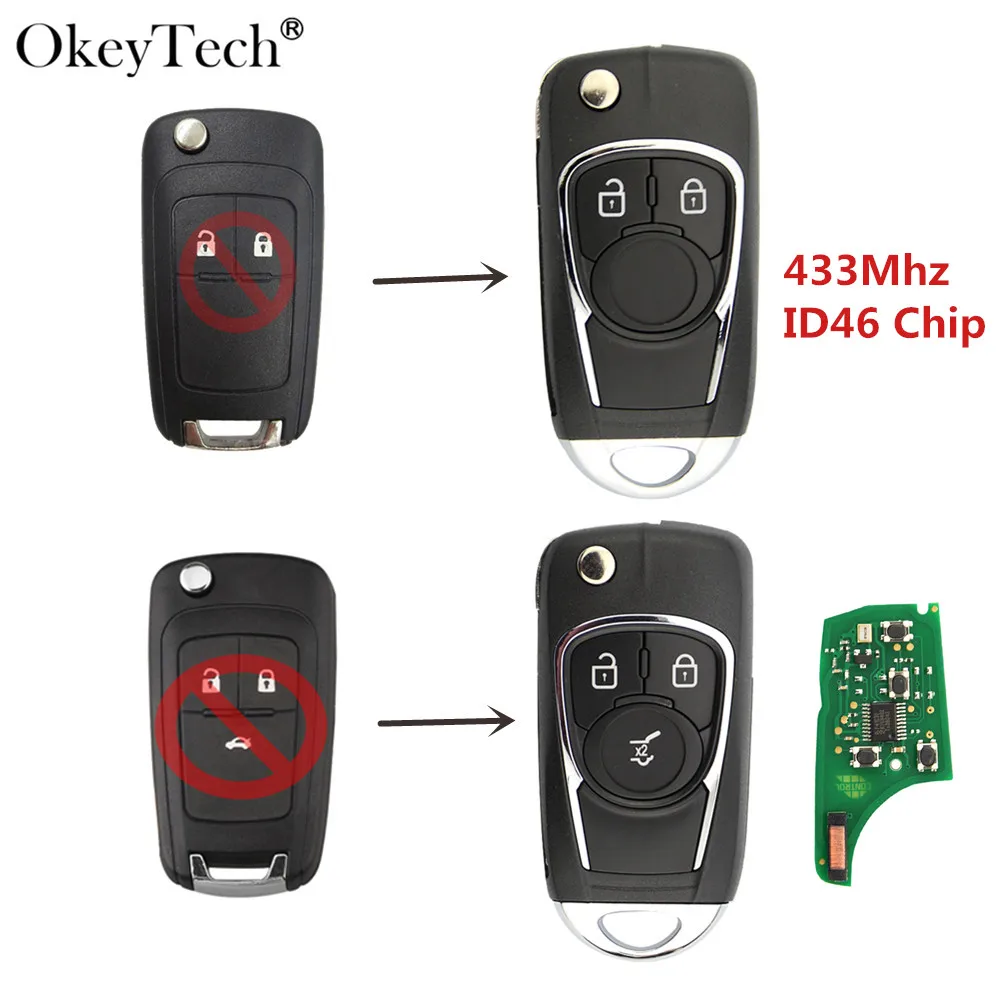 

OkeyTech 2/3 Button Flip Folding Modified Remote Car Key For Vauxhall Opel Insignia Astra J Corsa E Zafira C 433Mhz ID46 Chip