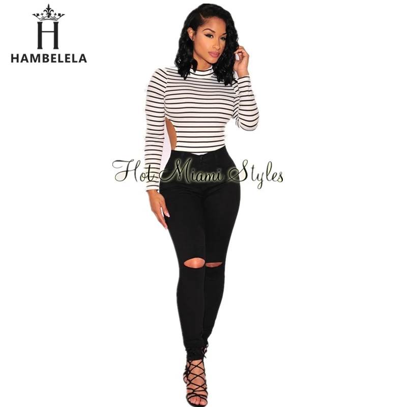 Женский облегающий боди в полоску HAMBELELA комбинезон с длинным рукавом и