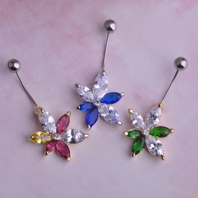 Кольца с розовым цветком и колокольчиком для пупка разные цвета|body piercing jewelry|piercing