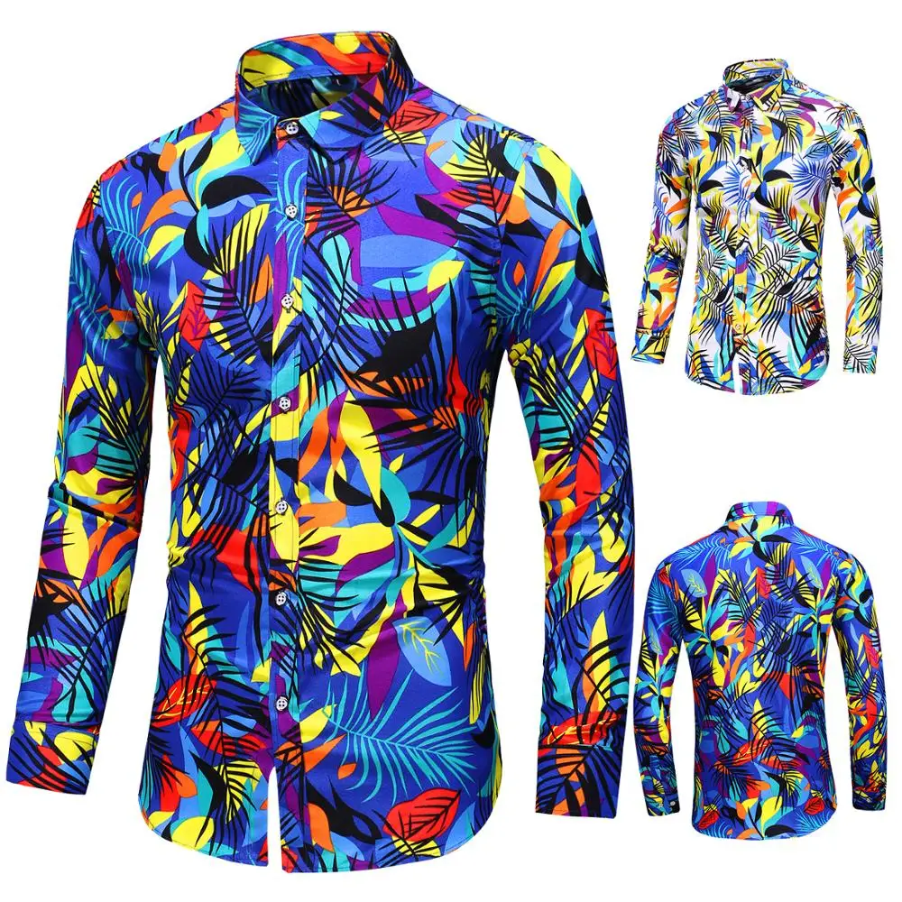 Мужская Повседневная рубашка с длинным рукавом и принтом Chemise Homme приталенная для