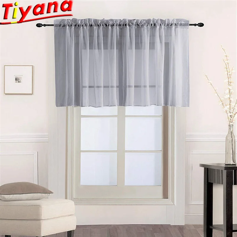 Однотонные короткие тюлевые Шторы для кухни серые/черные/кофейные разноцветные