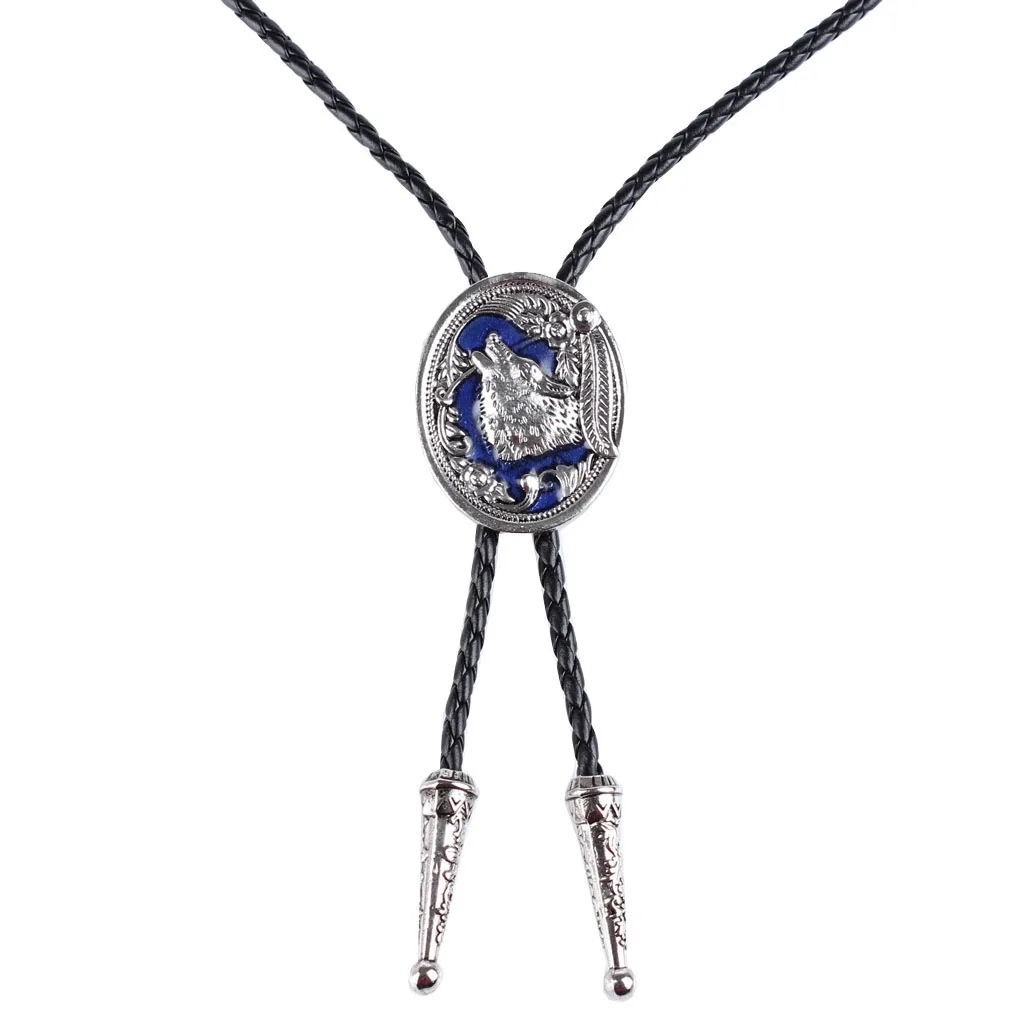 Винтажный кожаный галстук серебряного цвета с волком ковбойский Кожаный Галстук