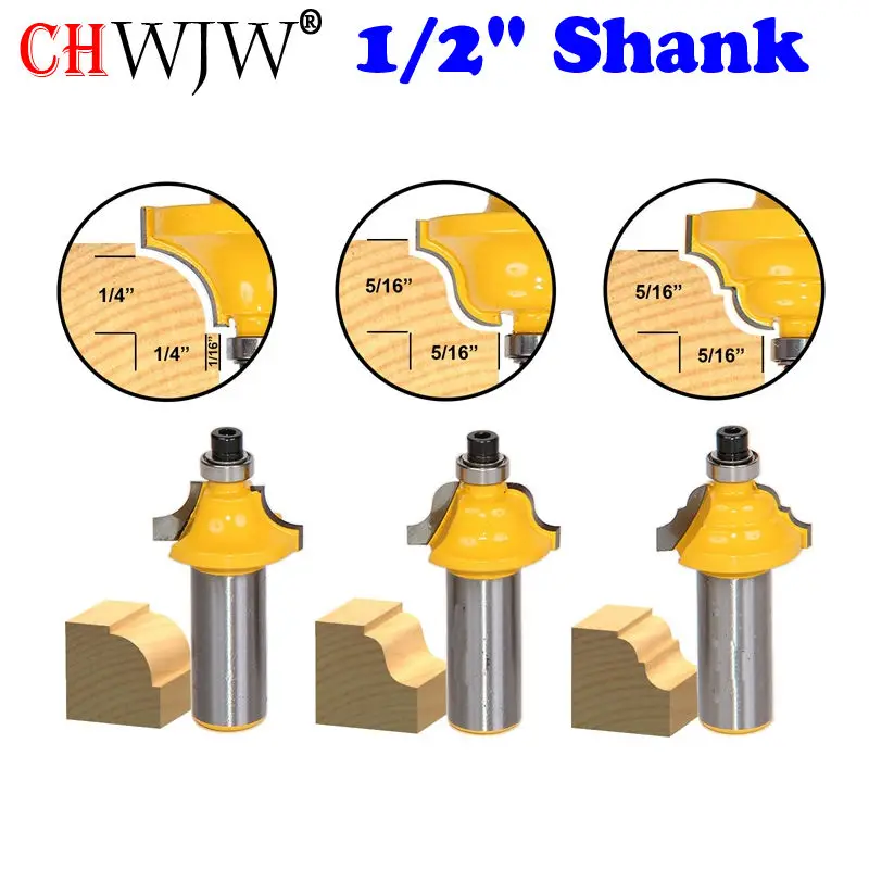 

3Pc Edging Molding Router Bit Set - Small Designer - 1/2" Shank Woodworking cutter