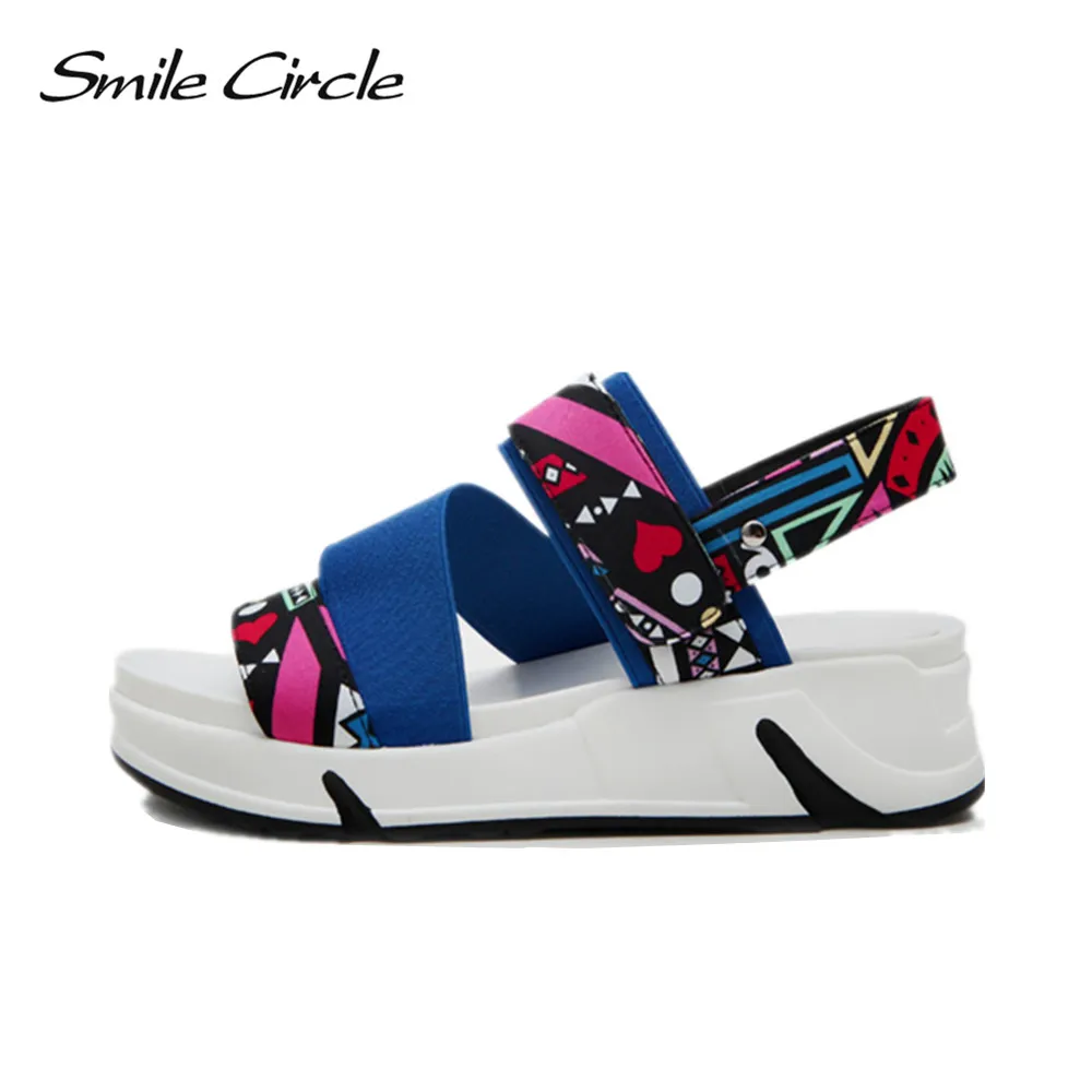 Smile Circle Summer Sandals For Women Shoes Fashion Flowers Flat Platform Casual Open Toes slipper gilr | Обувь