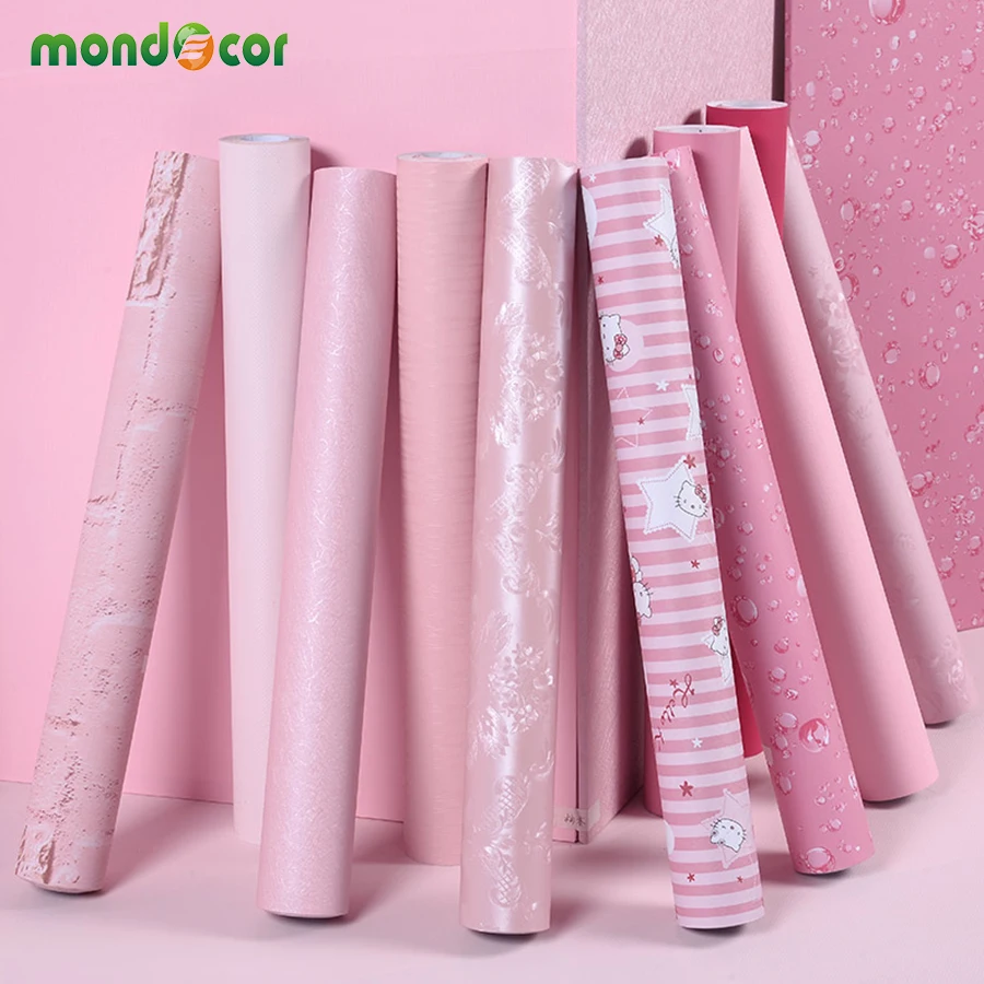 Розовый обои с клеевым слоем для девочек для украшения спальни, наклейки на стены гостиной, виниловая контактная бумага для дома, кухонные столы.