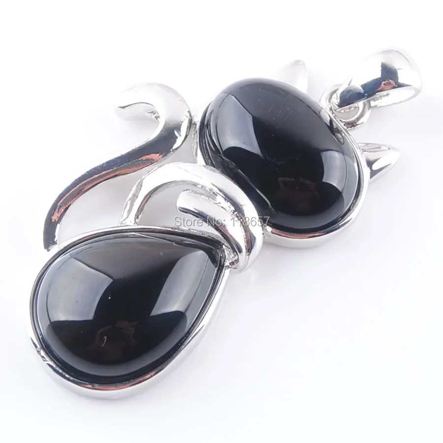 YOWOST Natural Black Agates Gem Stone Bead The Fox Silver Pendant For Women Men Jewelry 1PCS IN3566 | Украшения и аксессуары