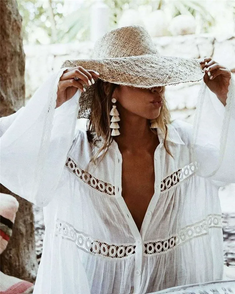 2018 женское кружевное открытое пляжное платье для плавания с рукавами-мандарин