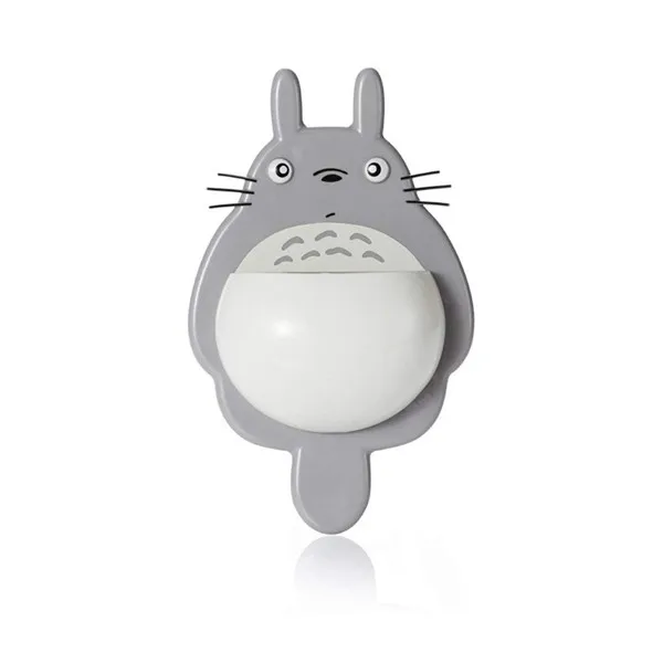 light gray Присоска стеллаж для хранения Тоторо зубная щетка и держатели зубной пасты с 3 присосками настенный зеркальный держатель ложки - Цвет: light gray