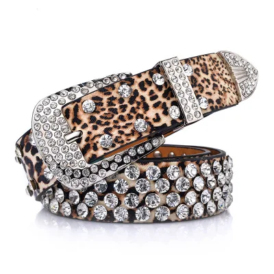 leopard belt Женские ремни из искусственной кожи с леопардовым принтом, инкрустированный бриллиантами ремень с пряжкой, роскошные стразы, лучшее качество, женский ремень для джинсов - Цвет: leopard belt