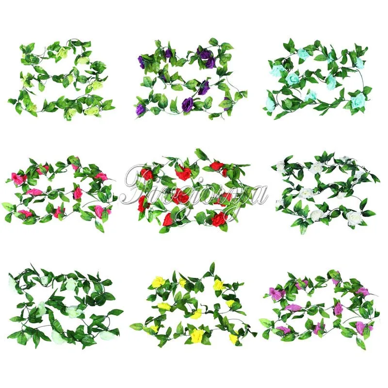 5 шт./лот искусственные розы из шелка Плющ лоза Искусственные цветы с зелеными